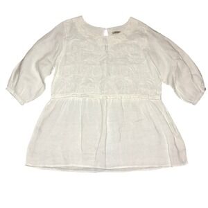 Alessia Pacini Womens White Linen Embroidered Peplum Tunic Top Made in Italy L